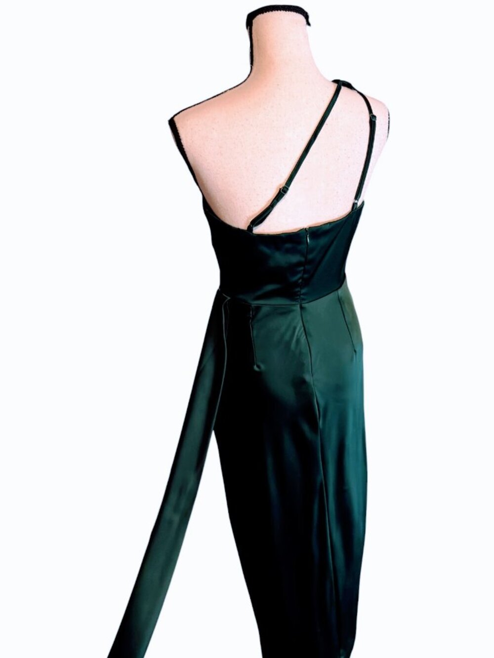 Lulus Emerald Signature Elegance Satin One-Shoulder Maxi Dress Formal Small NWT - Picture 9 of 9